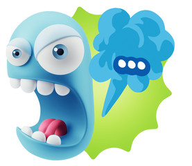 3d Rendering Angry Character Emoji saying … with Colorful Spee