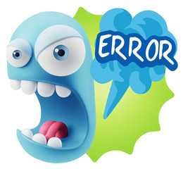 3d Rendering Angry Character Emoji saying Error with Colorful Sp