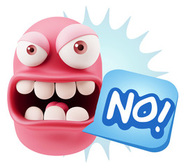 3d Rendering Angry Character Emoji saying No with Colorful Speec