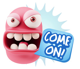 3d Rendering Angry Character Emoji saying Come On with Colorful
