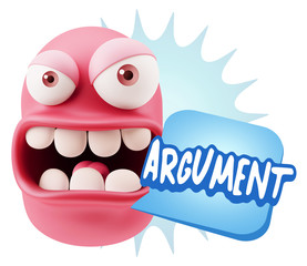 3d Rendering Angry Character Emoji saying Argument with Colorful