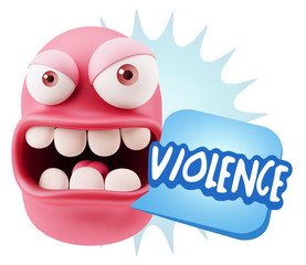 3d Rendering Angry Character Emoji saying Violence with Colorful