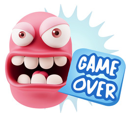 3d Rendering Angry Character Emoji saying Game Over with Colorfu