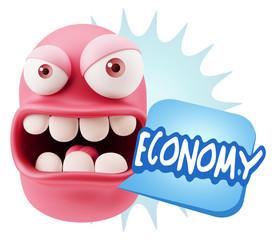 3d Rendering Angry Character Emoji saying Economy with Colorful