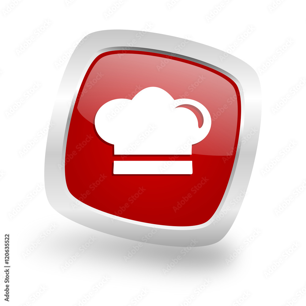 Poster cook square red glossy chrome silver metallic web icon