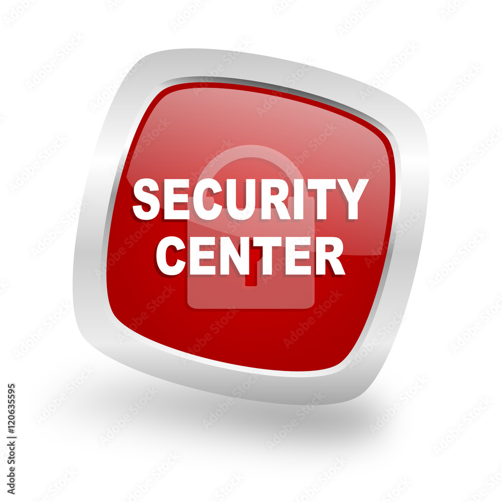 Aufkleber security center square red glossy chrome silver metallic web icon