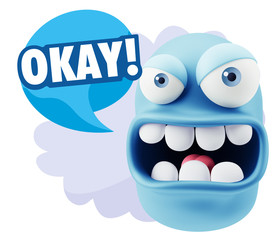 Obraz premium 3d Rendering Angry Character Emoji saying Okay with Colorful Spe
