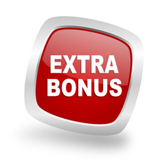 extra bonus square red glossy chrome silver metallic web icon