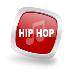 hip hop square red glossy chrome silver metallic web icon