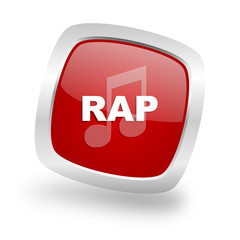 rap music square red glossy chrome silver metallic web icon