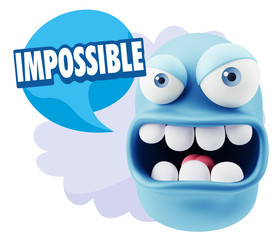 3d Rendering Angry Character Emoji saying Impossible with Colorf