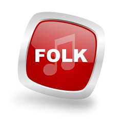 folk music square red glossy chrome silver metallic web icon