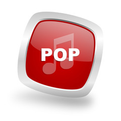 pop music square red glossy chrome silver metallic web icon