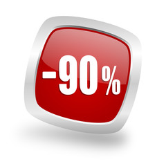 90 percent sale retail square red glossy chrome silver metallic web icon