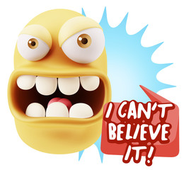 3d Rendering Angry Character Emoji saying I Can't Believe It wit