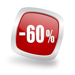 60 percent sale retail square red glossy chrome silver metallic web icon