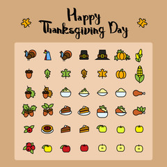 Set of abstract thaksgiving day icon. holiday symbols