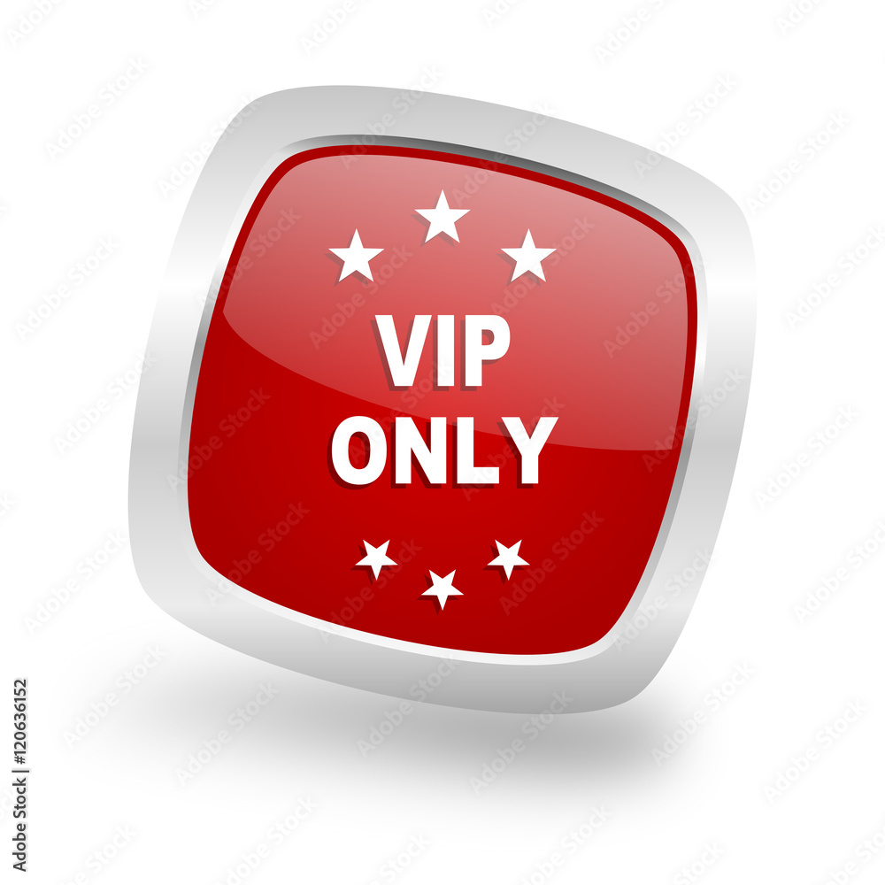 Poster vip only square red glossy chrome silver metallic web icon
