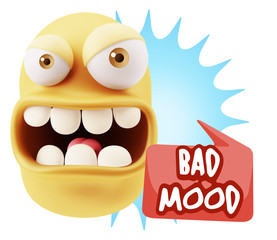 3d Rendering Angry Character Emoji saying Bad Mood with Colorful