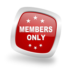 members only square red glossy chrome silver metallic web icon