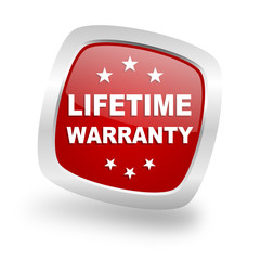 lifetime warranty square red glossy chrome silver metallic web icon