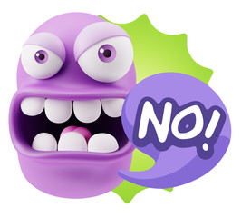 3d Rendering Angry Character Emoji saying No with Colorful Speec