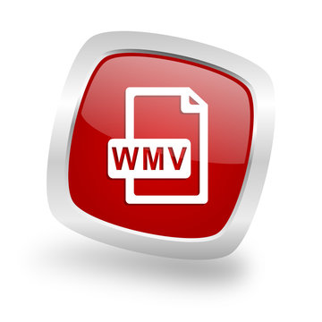 wmv file square red glossy chrome silver metallic web icon