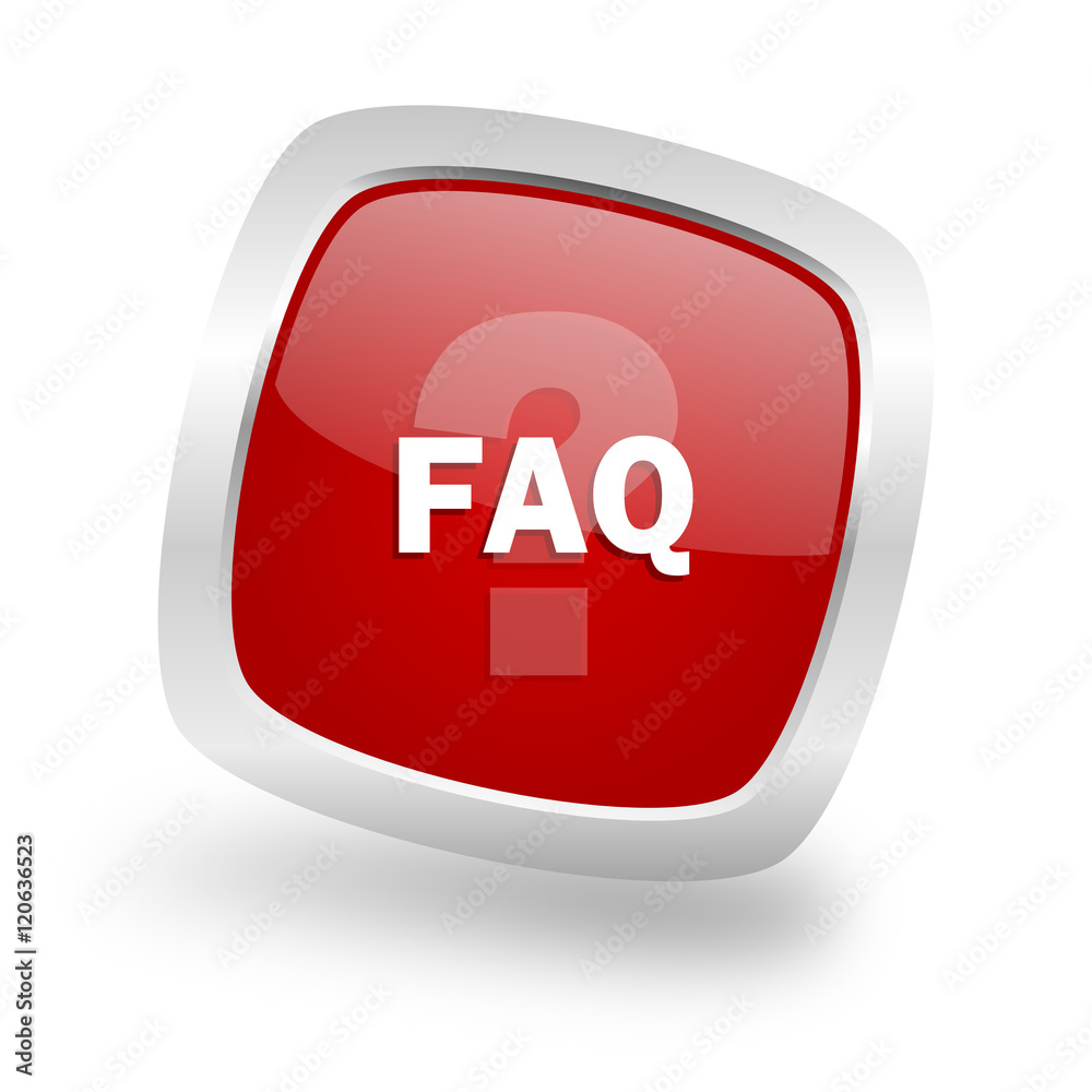 Poster faq square red glossy chrome silver metallic web icon