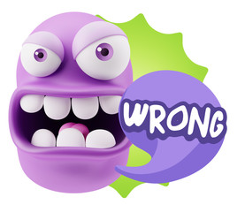 3d Rendering Angry Character Emoji saying Wrong with Colorful Sp