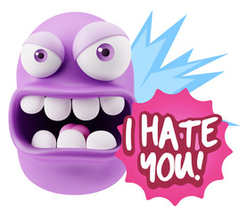 3d Rendering Angry Character Emoji saying I Hate you with Colorf