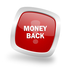 money back square red glossy chrome silver metallic web icon