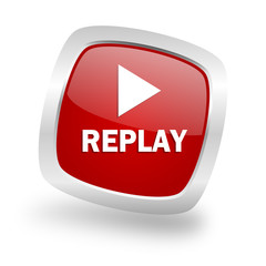 replay square red glossy chrome silver metallic web icon