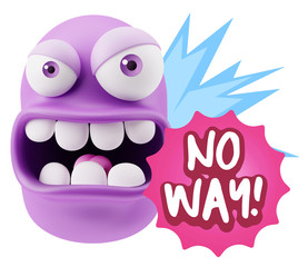 3d Rendering Angry Character Emoji saying No Way with Colorful S