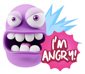 3d Rendering Angry Character Emoji saying I'm Angry with Colorfu