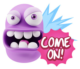 3d Rendering Angry Character Emoji saying Come On with Colorful