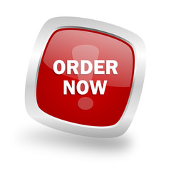 order now square red glossy chrome silver metallic web icon