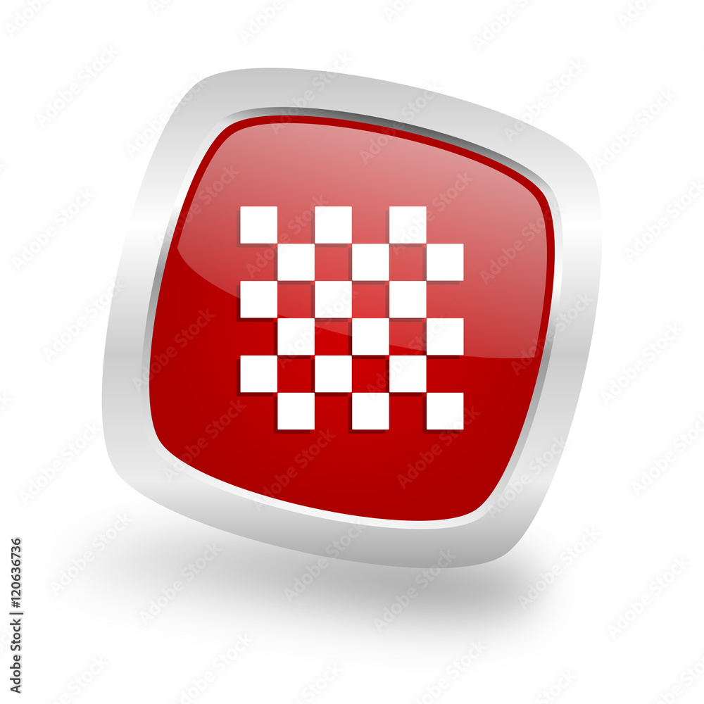 Poster chess square red glossy chrome silver metallic web icon