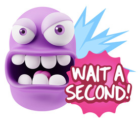 3d Rendering Angry Character Emoji saying Wait a Second with Col