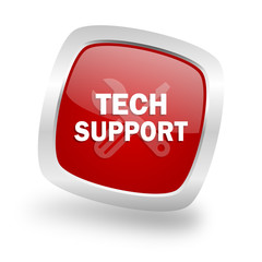 technical support square red glossy chrome silver metallic web icon