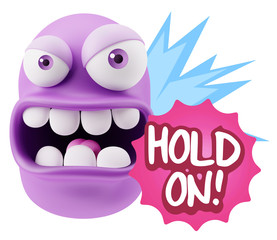 3d Rendering Angry Character Emoji saying Hold On with Colorful