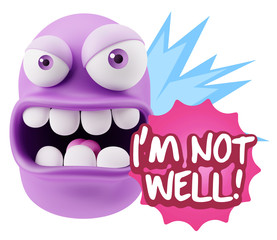 3d Rendering Angry Character Emoji saying I'm not Well with Colo