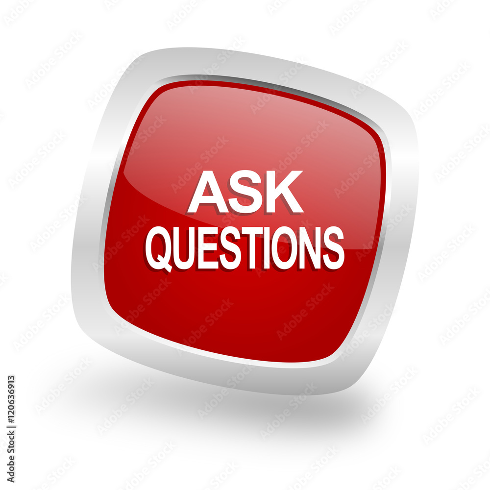 Poster ask questions square red glossy chrome silver metallic web icon