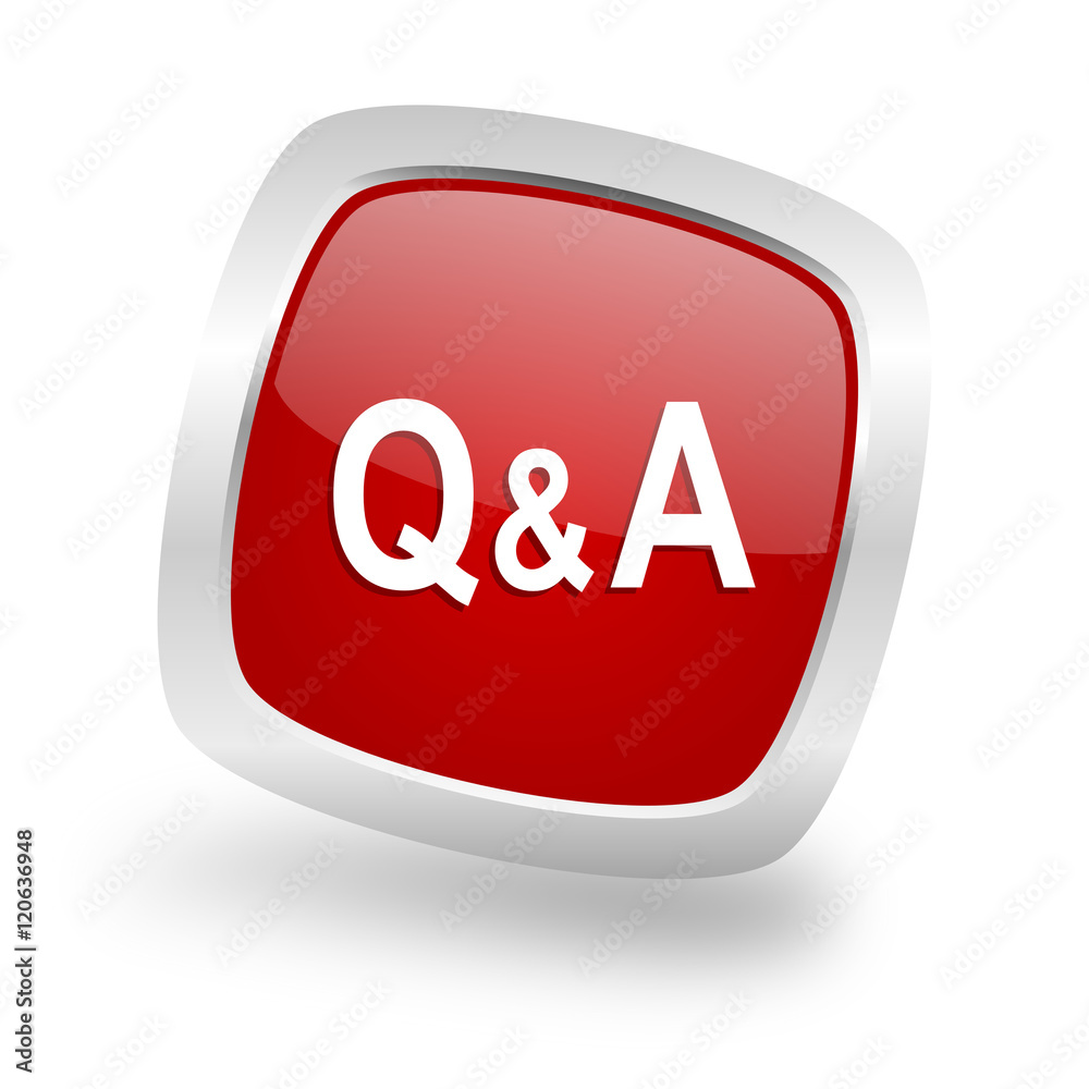 Poster question answer square red glossy chrome silver metallic web icon