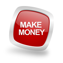 make money square red glossy chrome silver metallic web icon