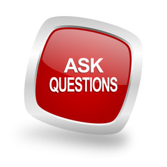ask questions square red glossy chrome silver metallic web icon