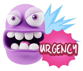 3d Rendering Angry Character Emoji saying Urgency with Colorful