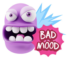 3d Rendering Angry Character Emoji saying Bad Mood with Colorful