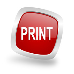 print square red glossy chrome silver metallic web icon
