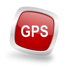 gps square red glossy chrome silver metallic web icon