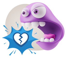 3d Rendering Angry Character Emoji saying Heart Broken Icon with